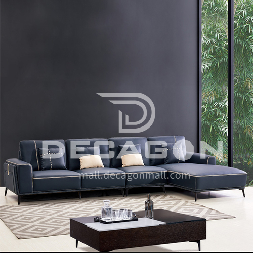 BC-1915 Modern minimalist living room first layer leather sofa + imitation leather + larch wood square + high density sponge + down